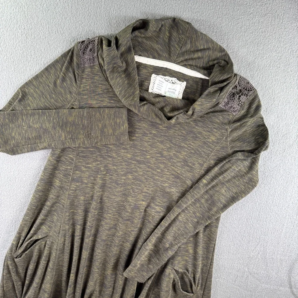 Anthropologie Saturday Sunday Dress Women XS Green Cowl Boho Cottage Midi Shift‎ - Picture 10 of 13